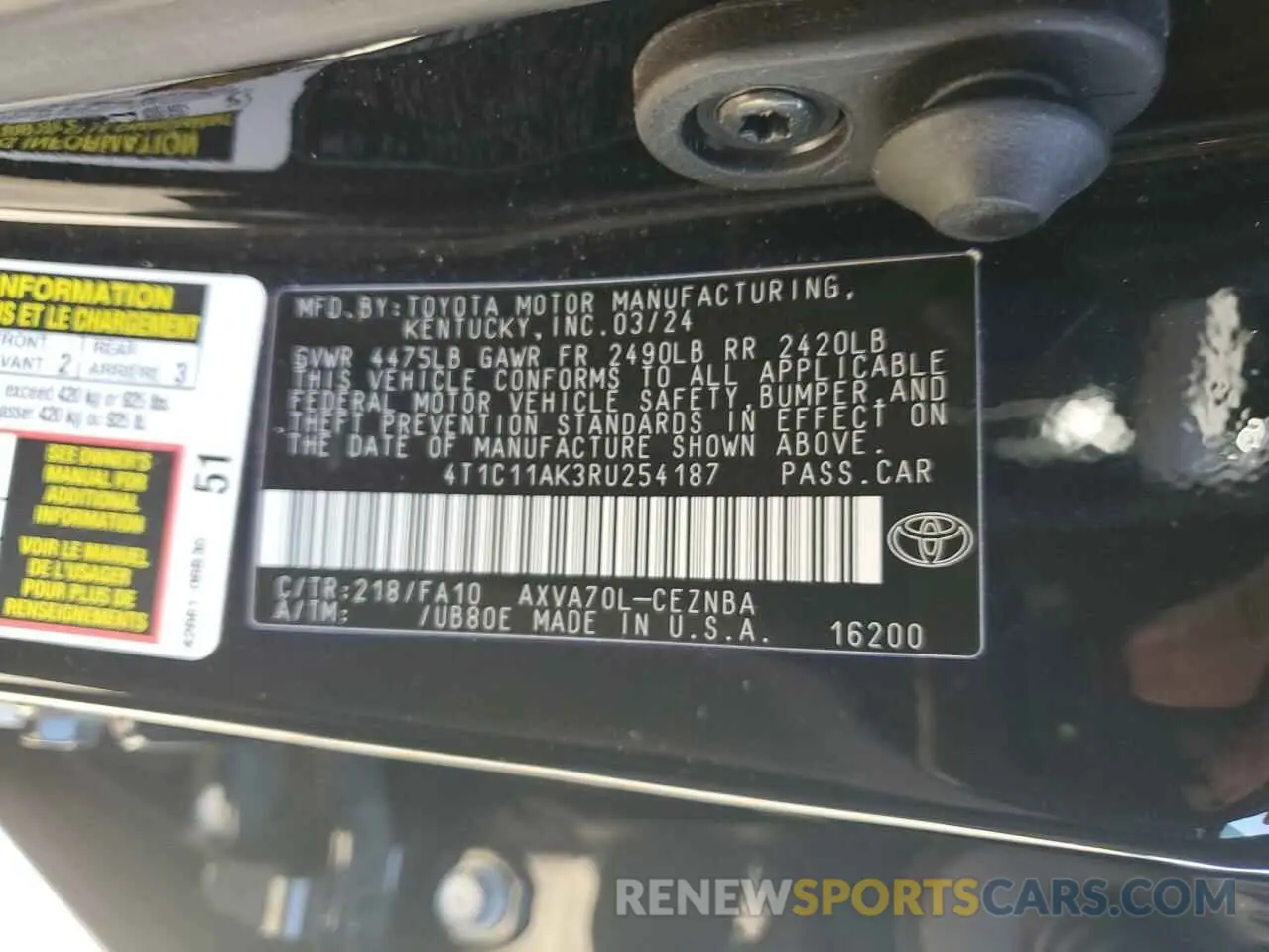 13 fotografías del automóvil dañado 4T1C11AK3RU254187 TOYOTA CAMRY 2024