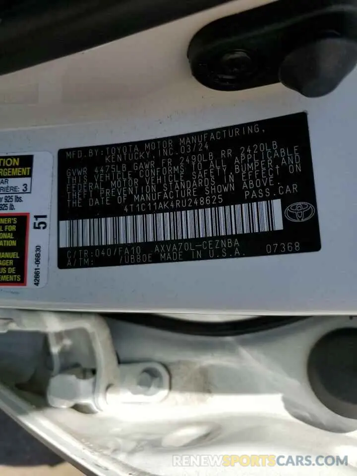 12 fotografías del automóvil dañado 4T1C11AK4RU248625 TOYOTA CAMRY 2024