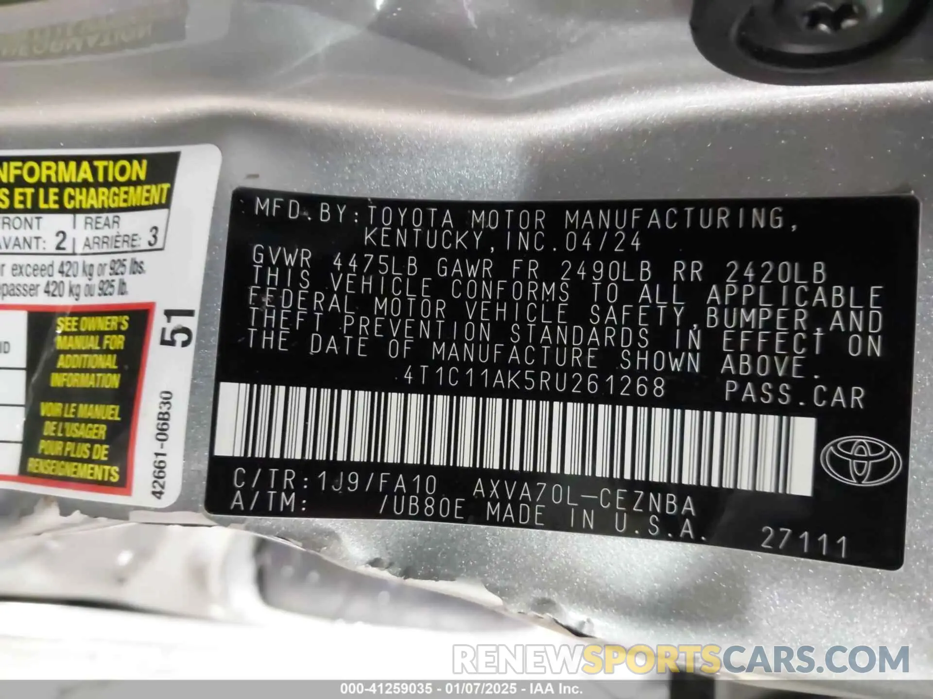 9 fotografías del automóvil dañado 4T1C11AK5RU261268 TOYOTA CAMRY 2024