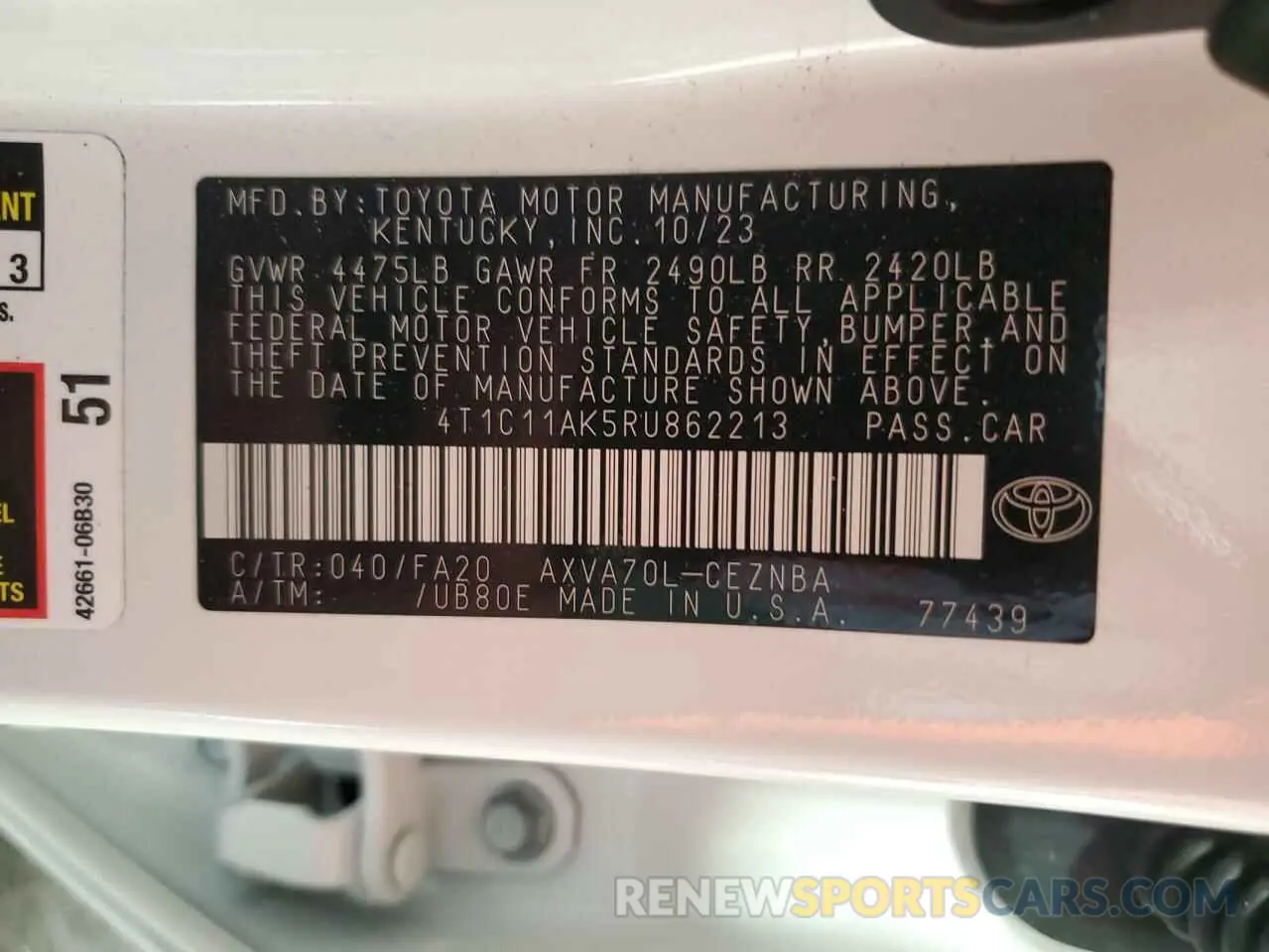 12 fotografías del automóvil dañado 4T1C11AK5RU862213 TOYOTA CAMRY 2024