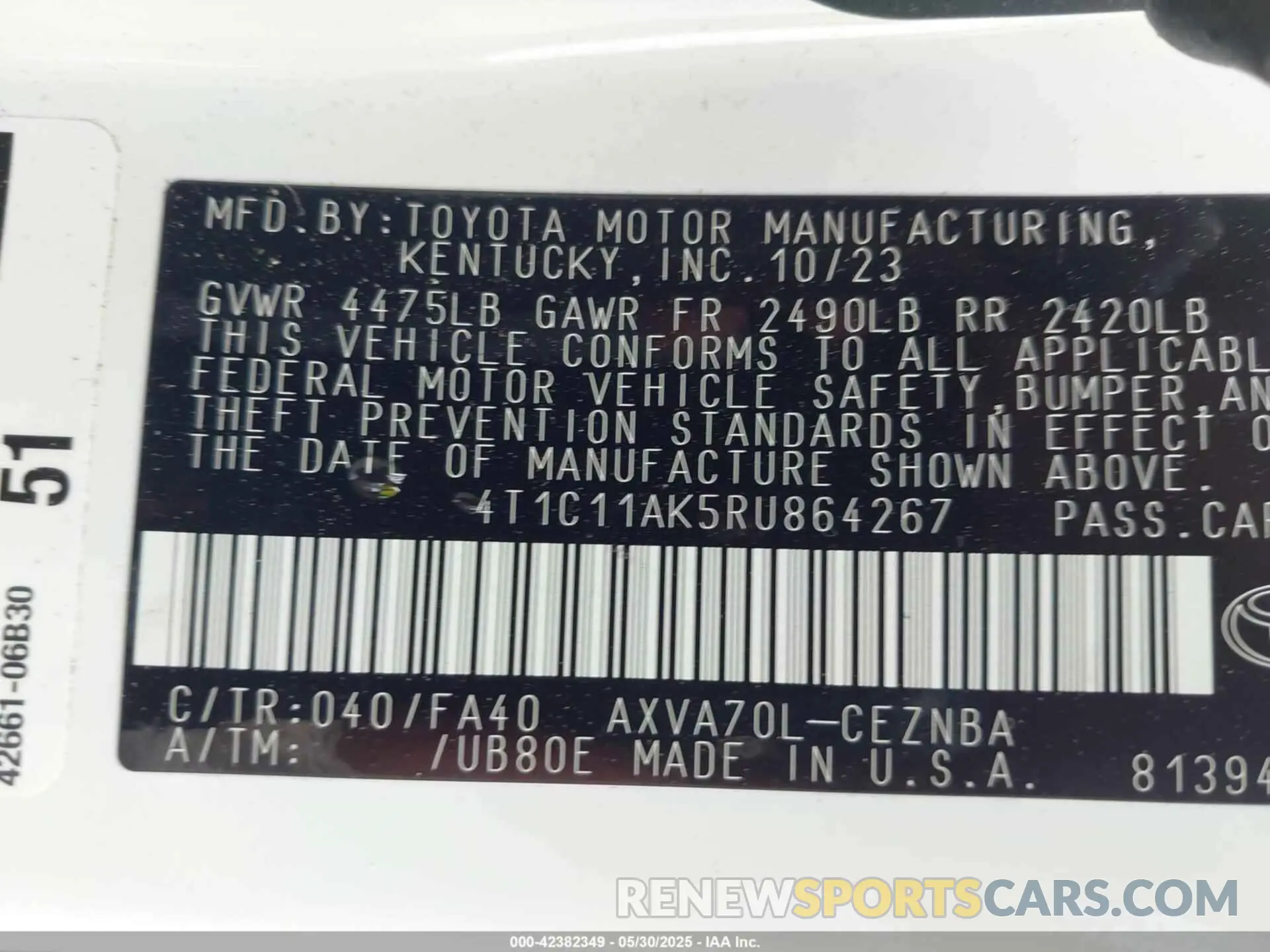 9 fotografías del automóvil dañado 4T1C11AK5RU864267 TOYOTA CAMRY 2024