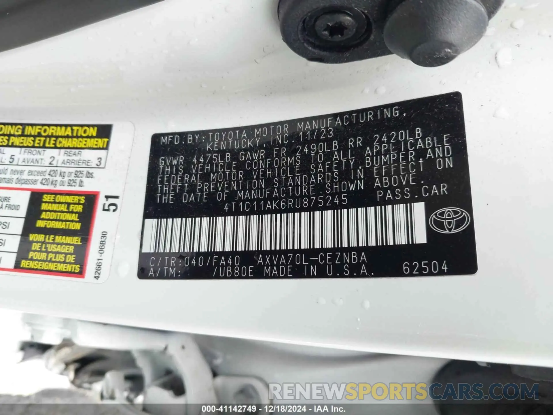9 fotografías del automóvil dañado 4T1C11AK6RU875245 TOYOTA CAMRY 2024