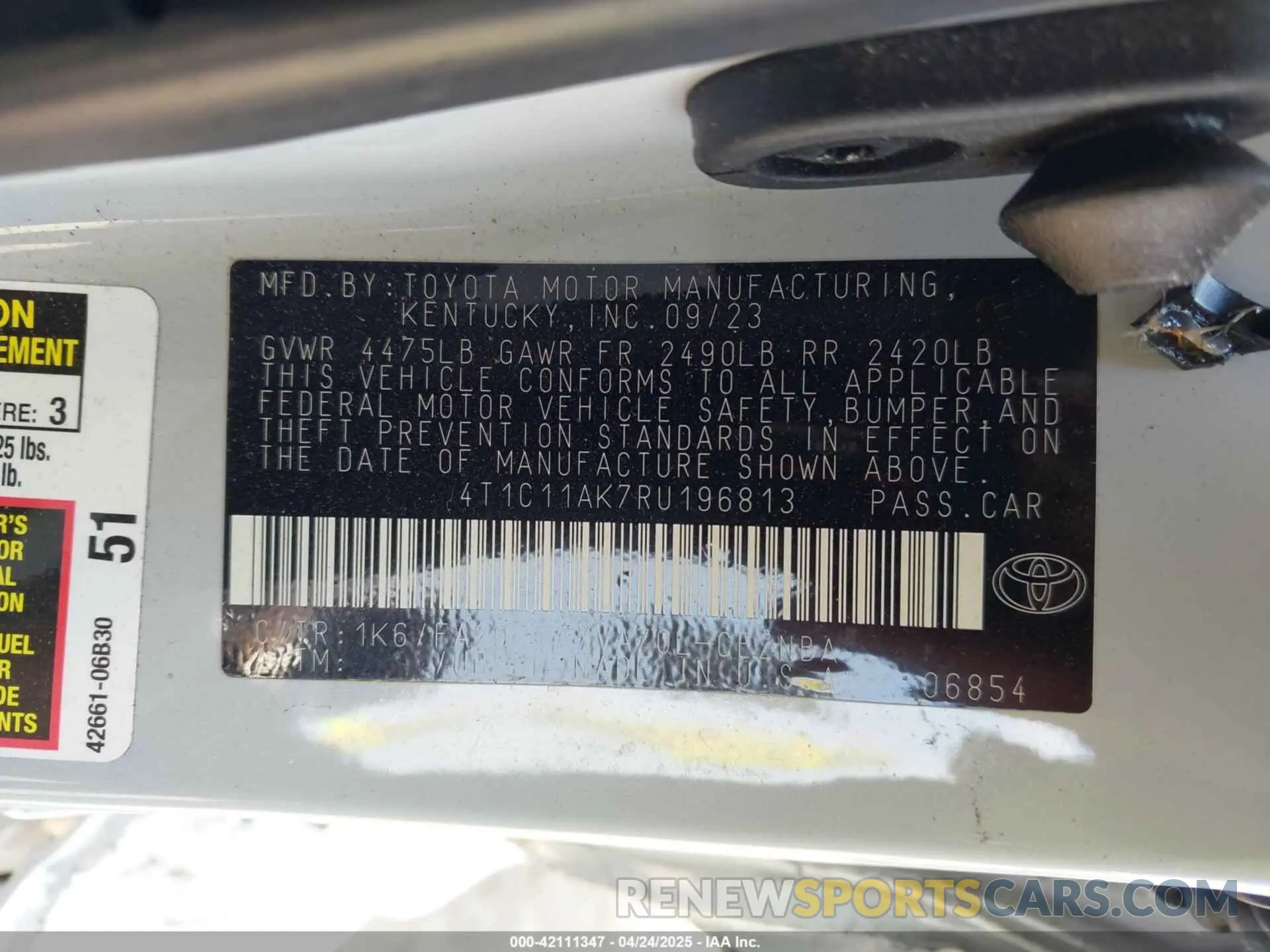 9 fotografías del automóvil dañado 4T1C11AK7RU196813 TOYOTA CAMRY 2024