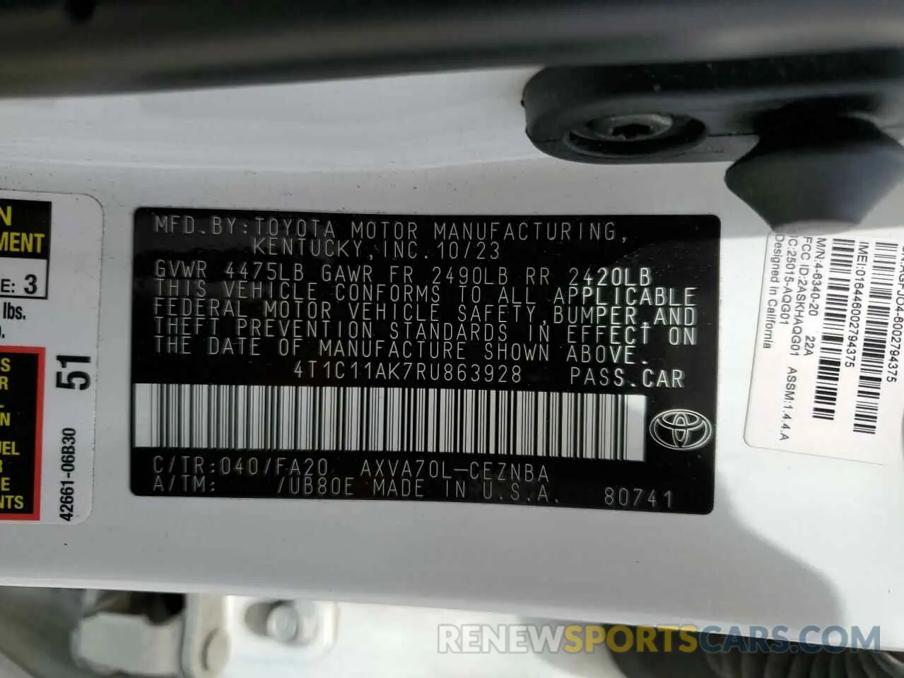 12 fotografías del automóvil dañado 4T1C11AK7RU863928 TOYOTA CAMRY 2024