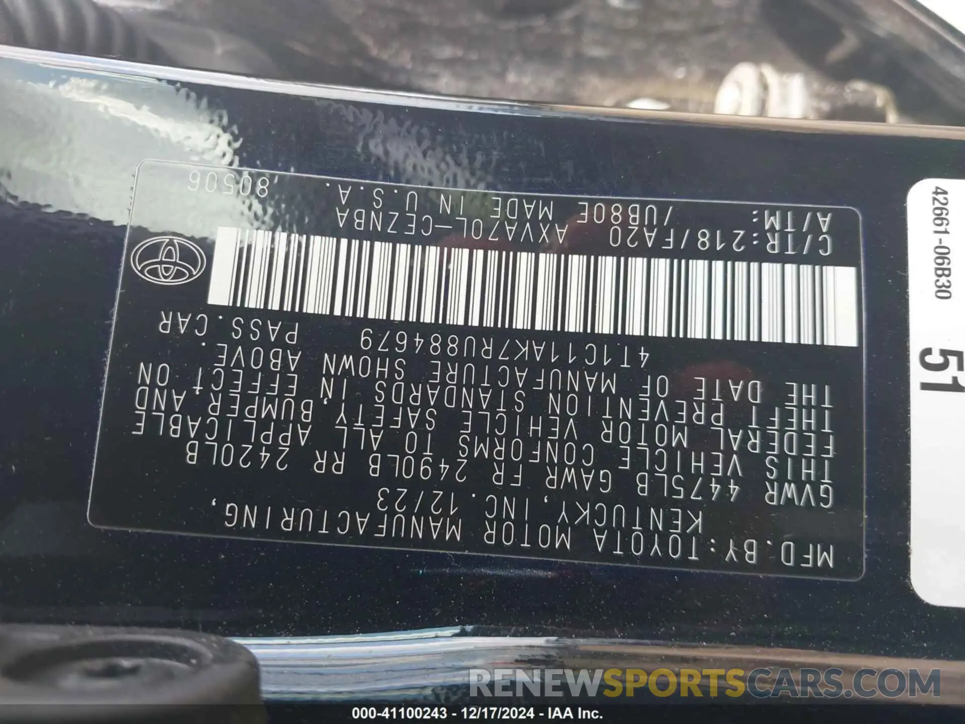 8 fotografías del automóvil dañado 4T1C11AK7RU884679 TOYOTA CAMRY 2024