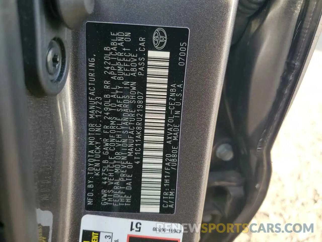 14 fotografías del automóvil dañado 4T1C11AK8RU219807 TOYOTA CAMRY 2024
