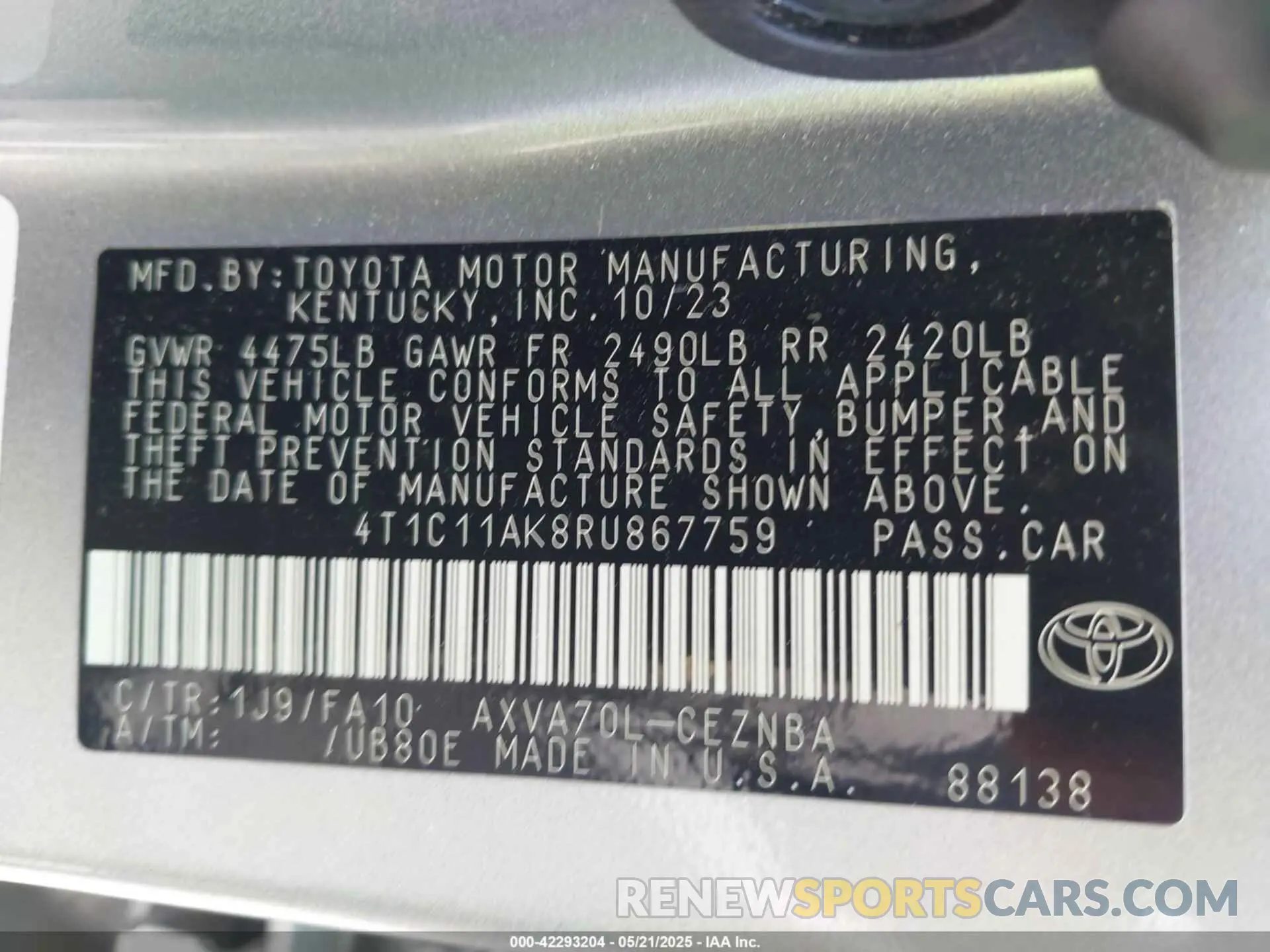 9 fotografías del automóvil dañado 4T1C11AK8RU867759 TOYOTA CAMRY 2024