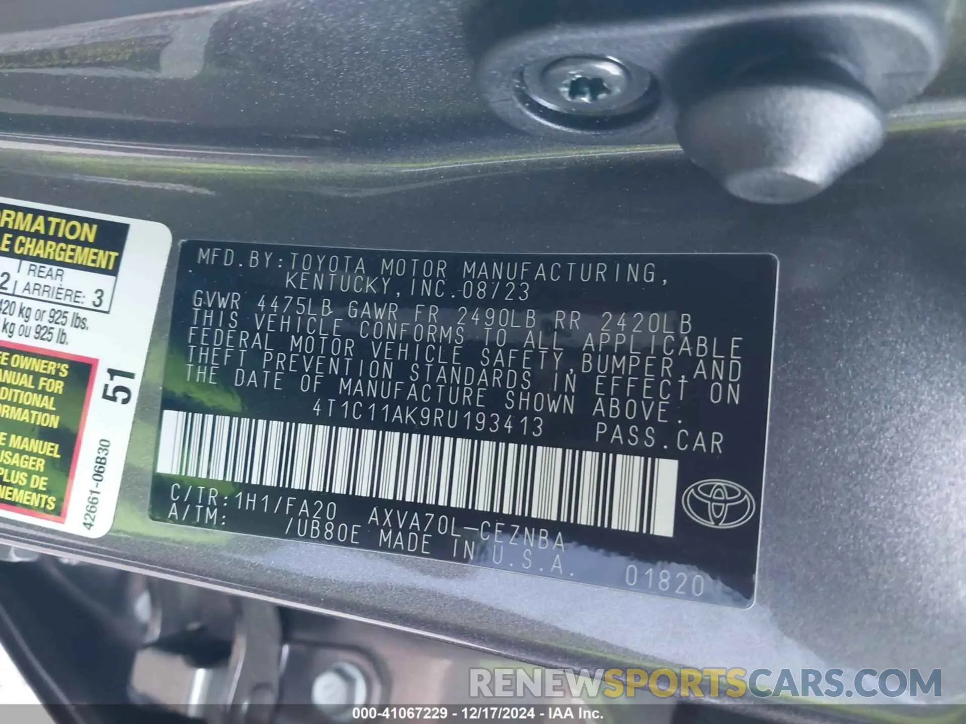 9 fotografías del automóvil dañado 4T1C11AK9RU193413 TOYOTA CAMRY 2024