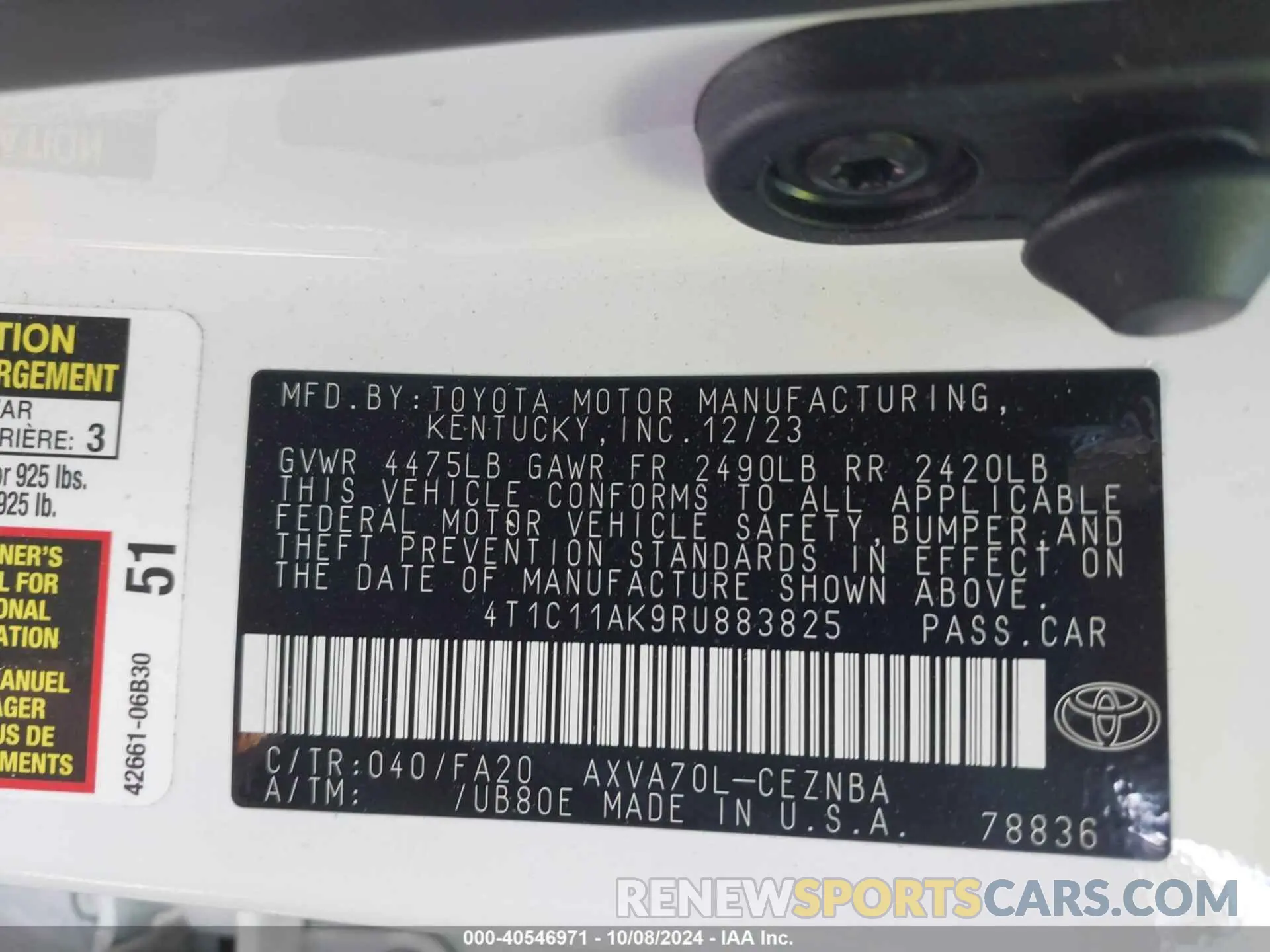 9 fotografías del automóvil dañado 4T1C11AK9RU883825 TOYOTA CAMRY 2024