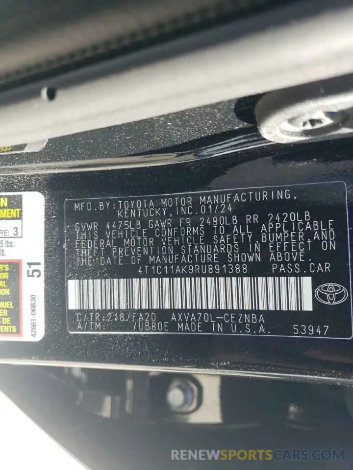 13 fotografías del automóvil dañado 4T1C11AK9RU891388 TOYOTA CAMRY 2024