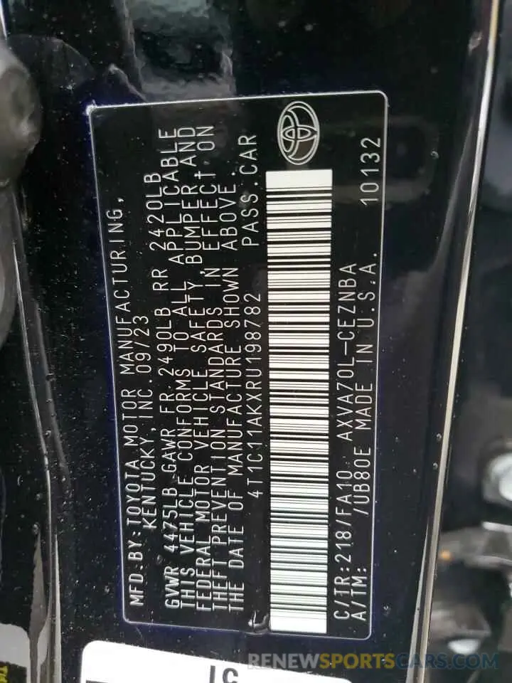 12 fotografías del automóvil dañado 4T1C11AKXRU198782 TOYOTA CAMRY 2024