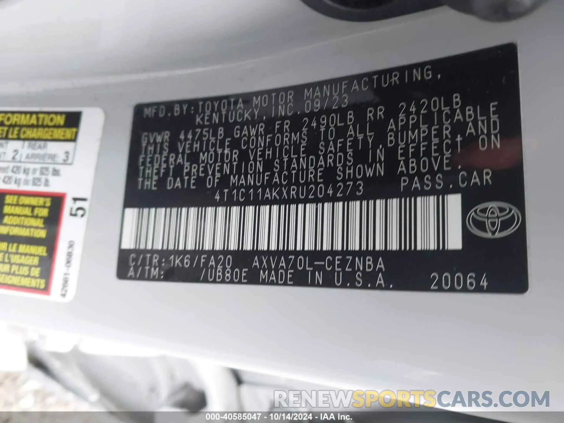 9 fotografías del automóvil dañado 4T1C11AKXRU204273 TOYOTA CAMRY 2024