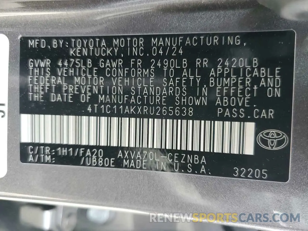 12 fotografías del automóvil dañado 4T1C11AKXRU265638 TOYOTA CAMRY 2024