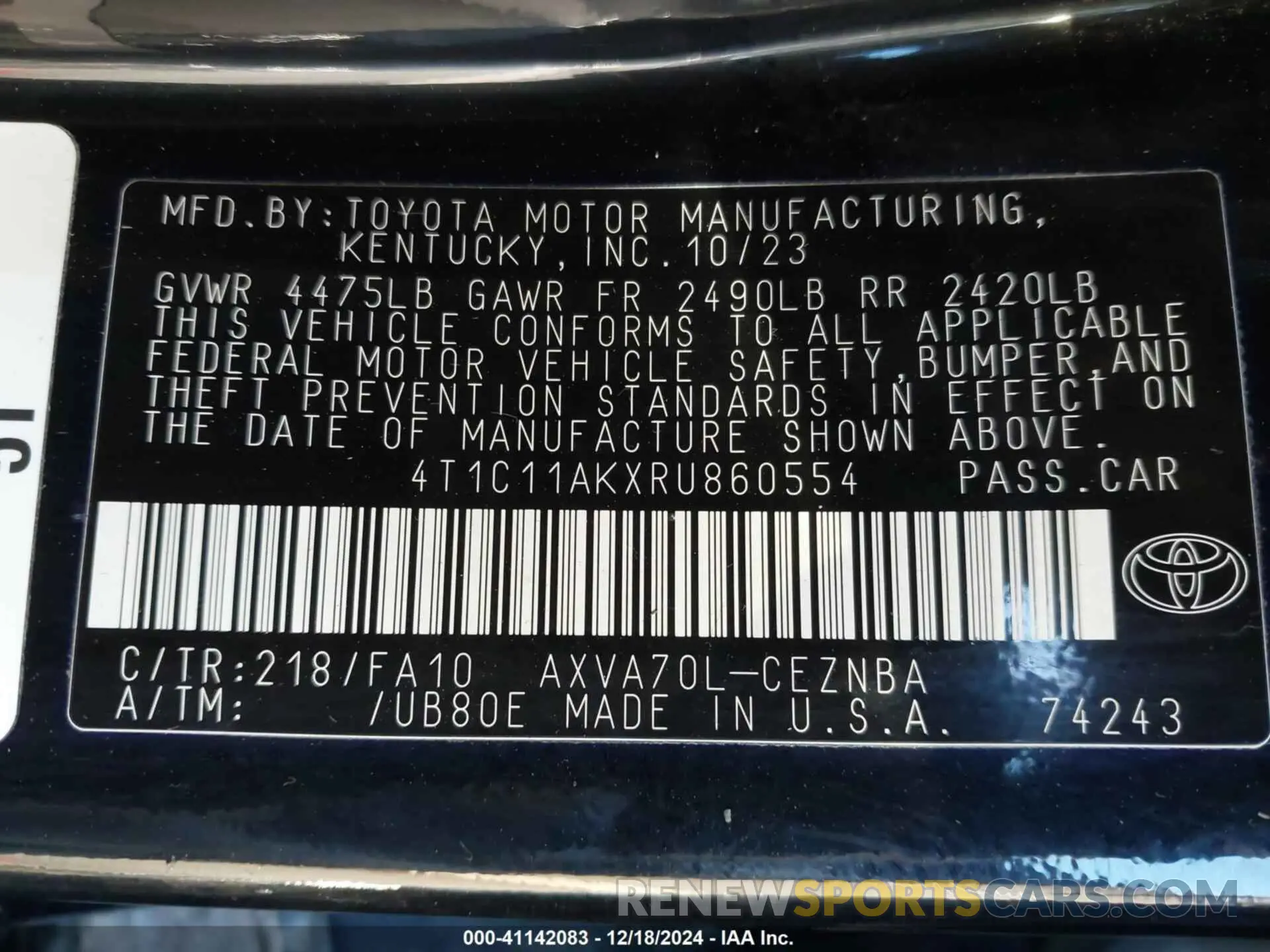 9 fotografías del automóvil dañado 4T1C11AKXRU860554 TOYOTA CAMRY 2024