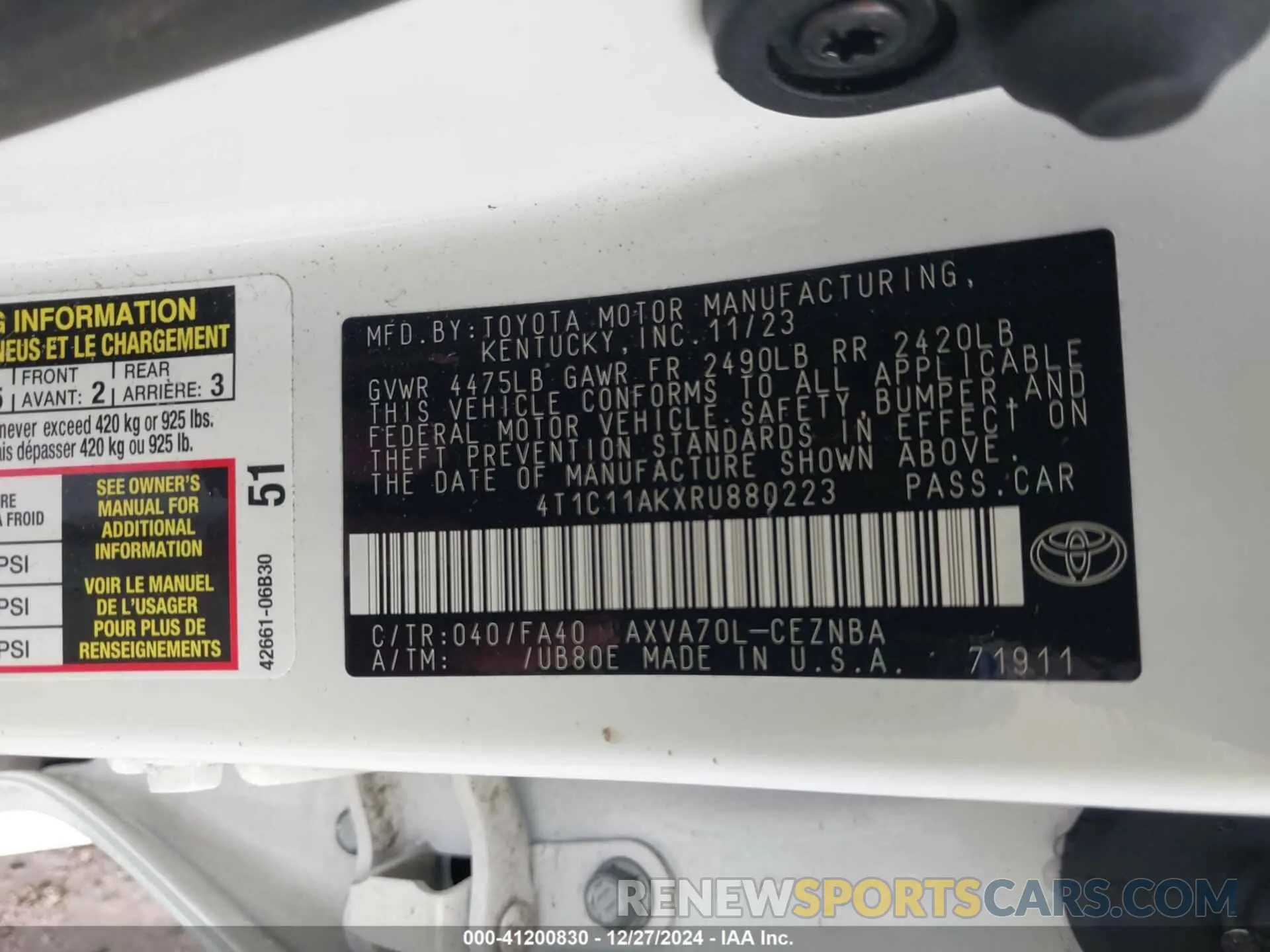 9 fotografías del automóvil dañado 4T1C11AKXRU880223 TOYOTA CAMRY 2024