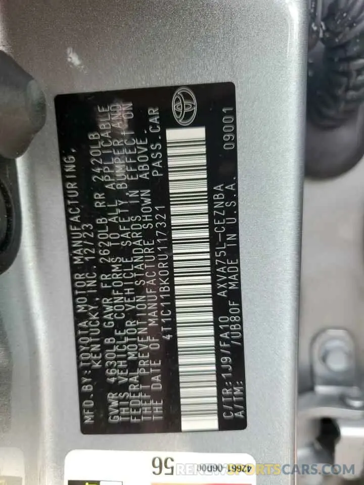 12 fotografías del automóvil dañado 4T1C11BK0RU117321 TOYOTA CAMRY 2024