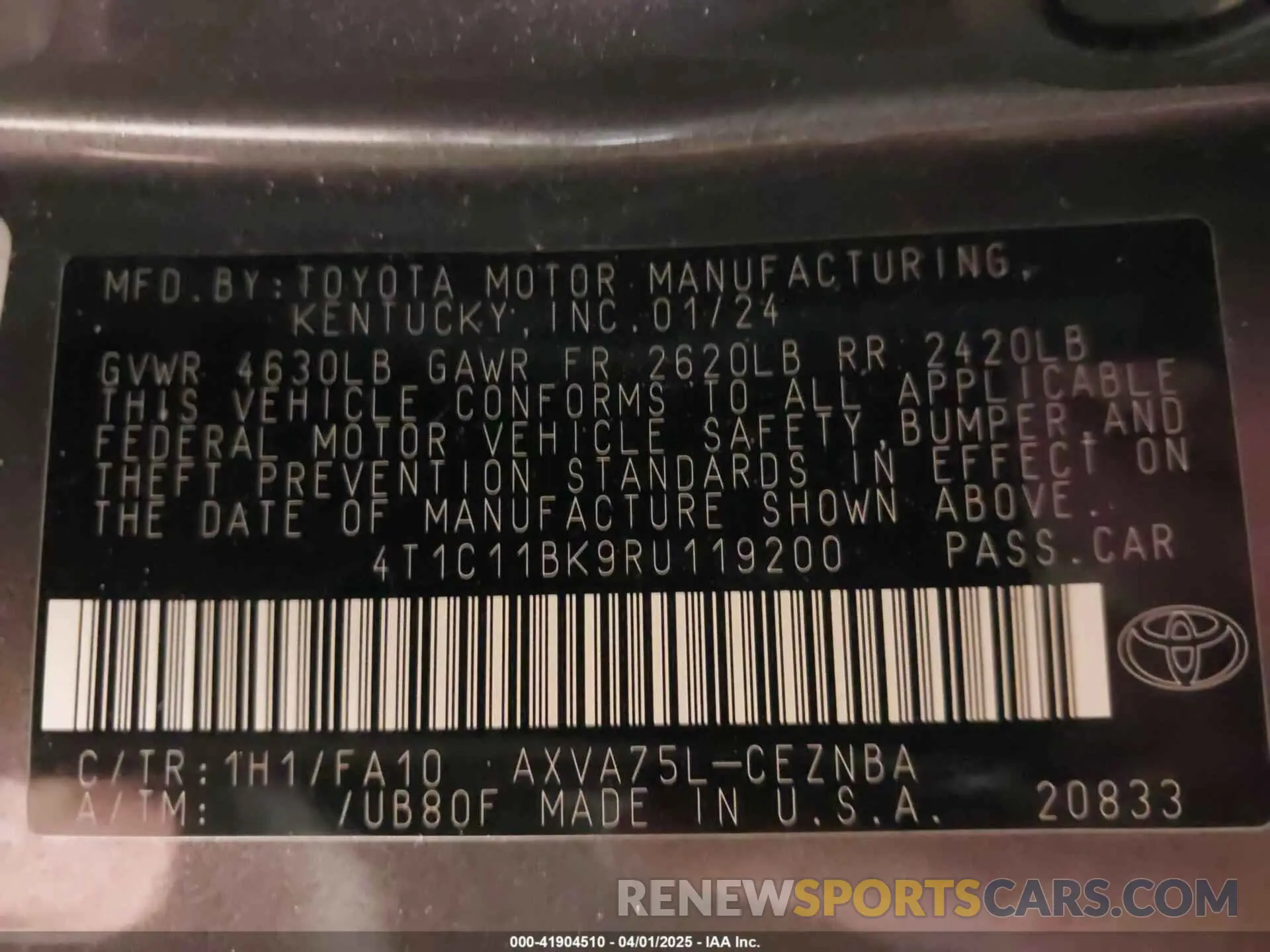 9 fotografías del automóvil dañado 4T1C11BK9RU119200 TOYOTA CAMRY 2024