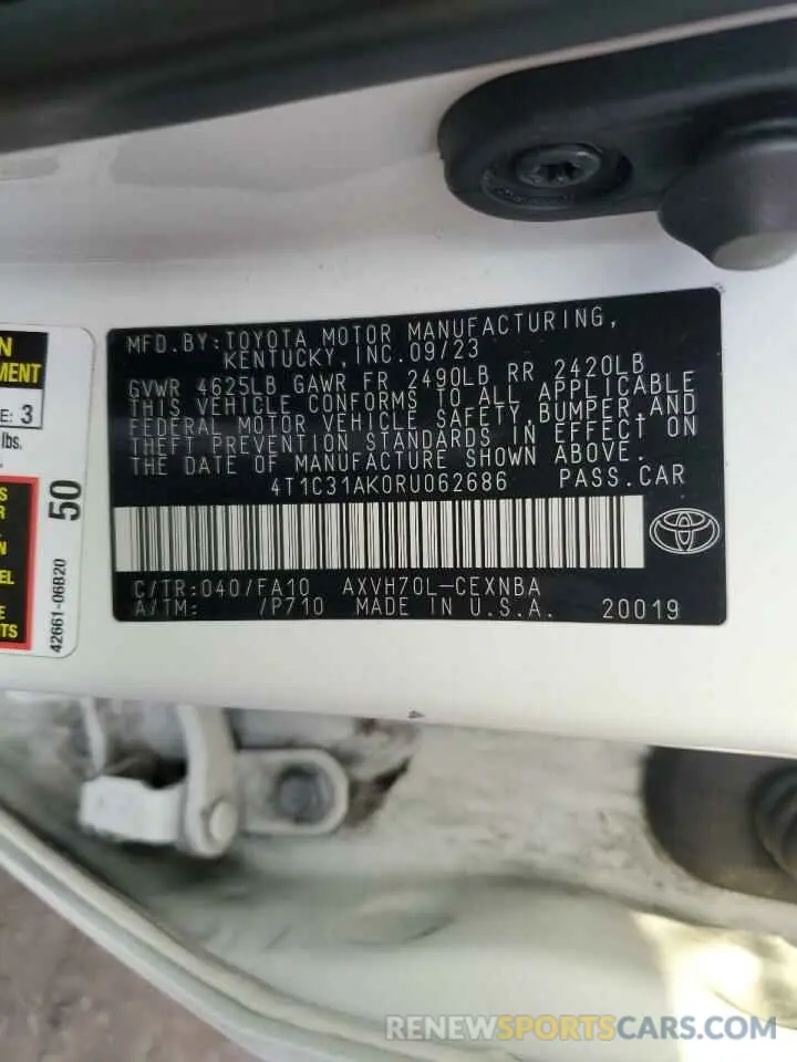 14 fotografías del automóvil dañado 4T1C31AK0RU062686 TOYOTA CAMRY 2024