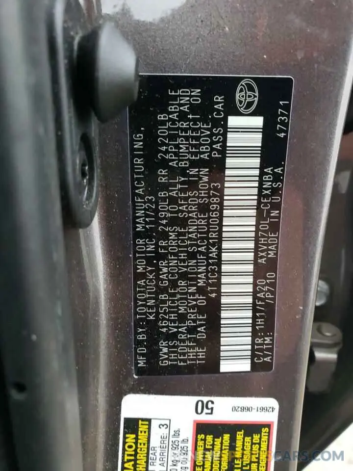 12 fotografías del automóvil dañado 4T1C31AK1RU069873 TOYOTA CAMRY 2024