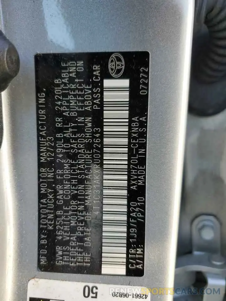 12 fotografías del automóvil dañado 4T1C31AKXRU072643 TOYOTA CAMRY 2024