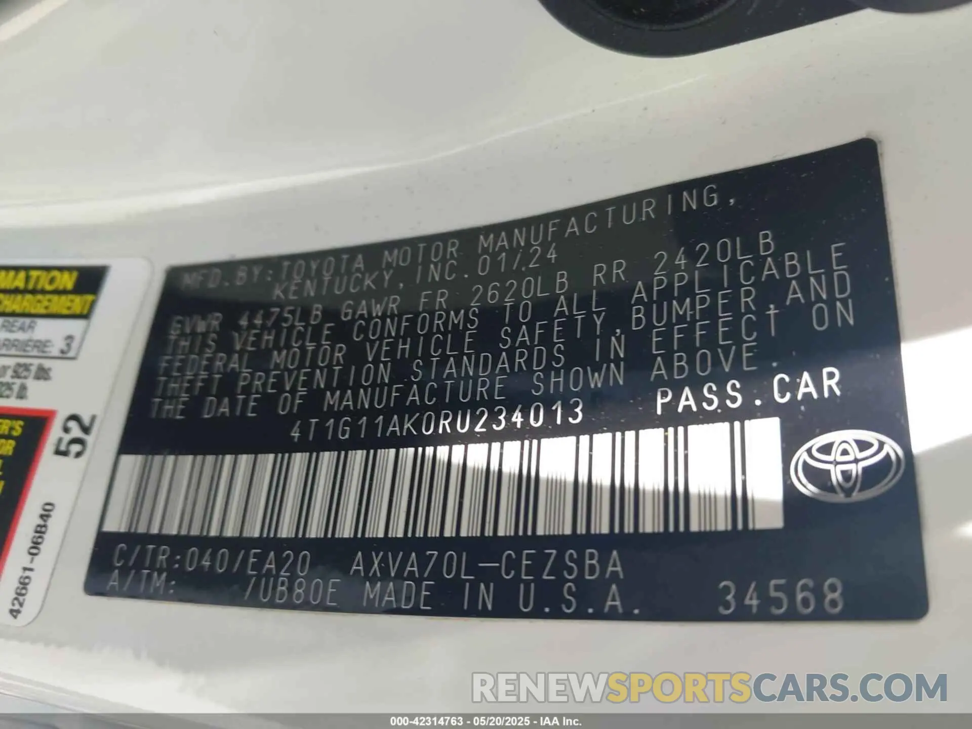 9 fotografías del automóvil dañado 4T1G11AK0RU234013 TOYOTA CAMRY 2024
