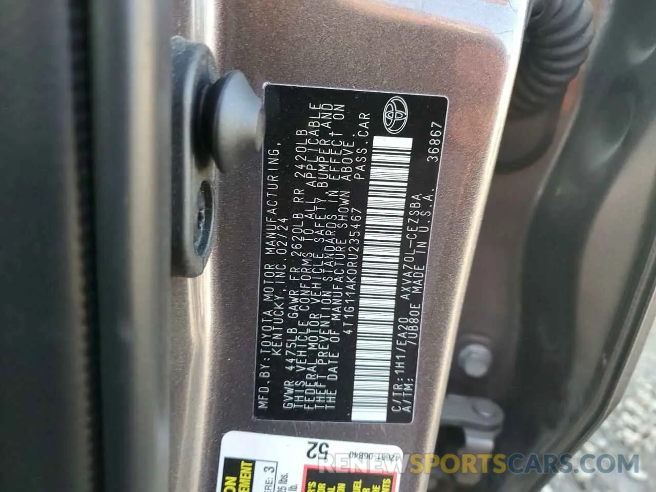 13 fotografías del automóvil dañado 4T1G11AK0RU235467 TOYOTA CAMRY 2024