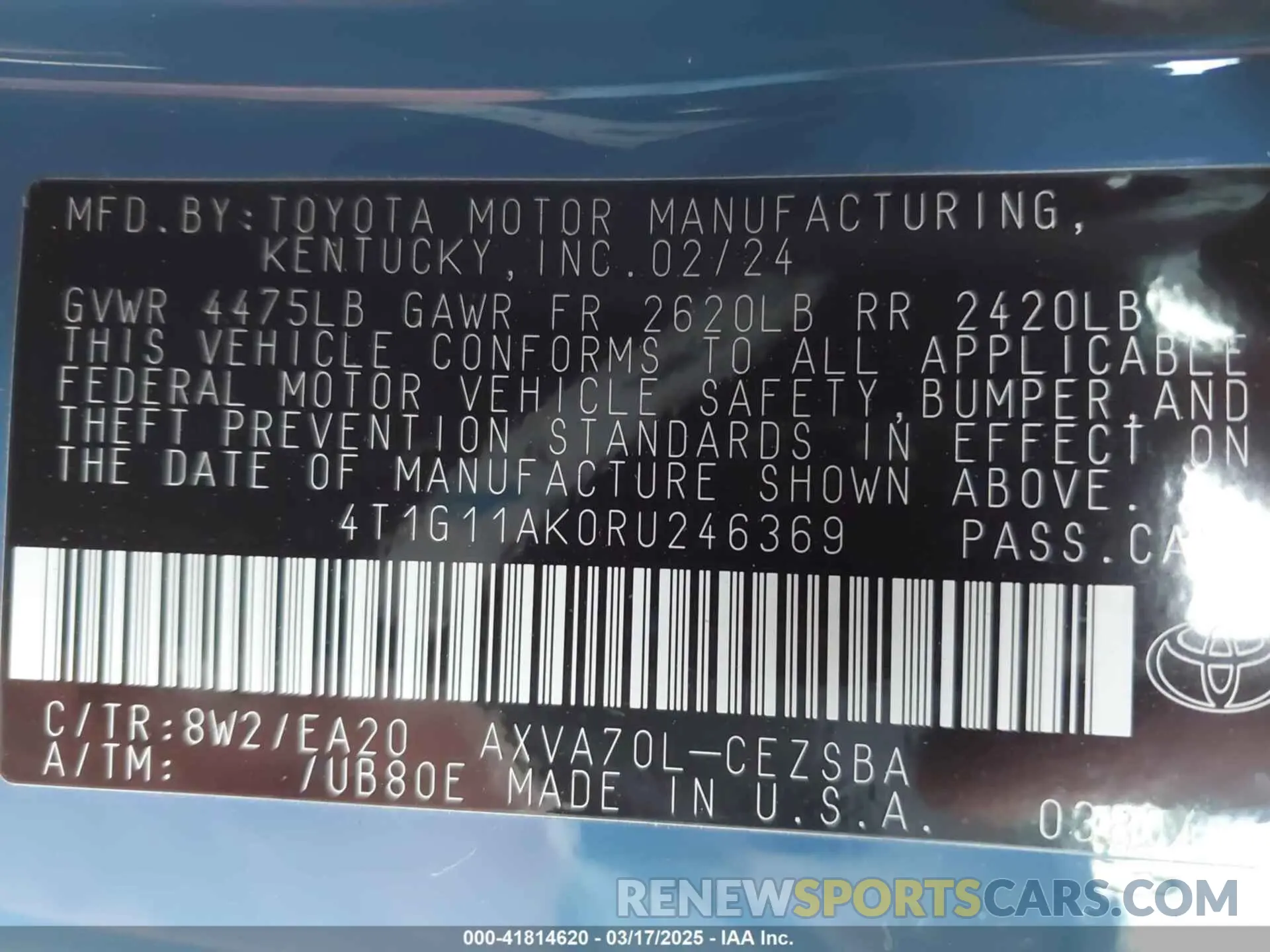 9 fotografías del automóvil dañado 4T1G11AK0RU246369 TOYOTA CAMRY 2024