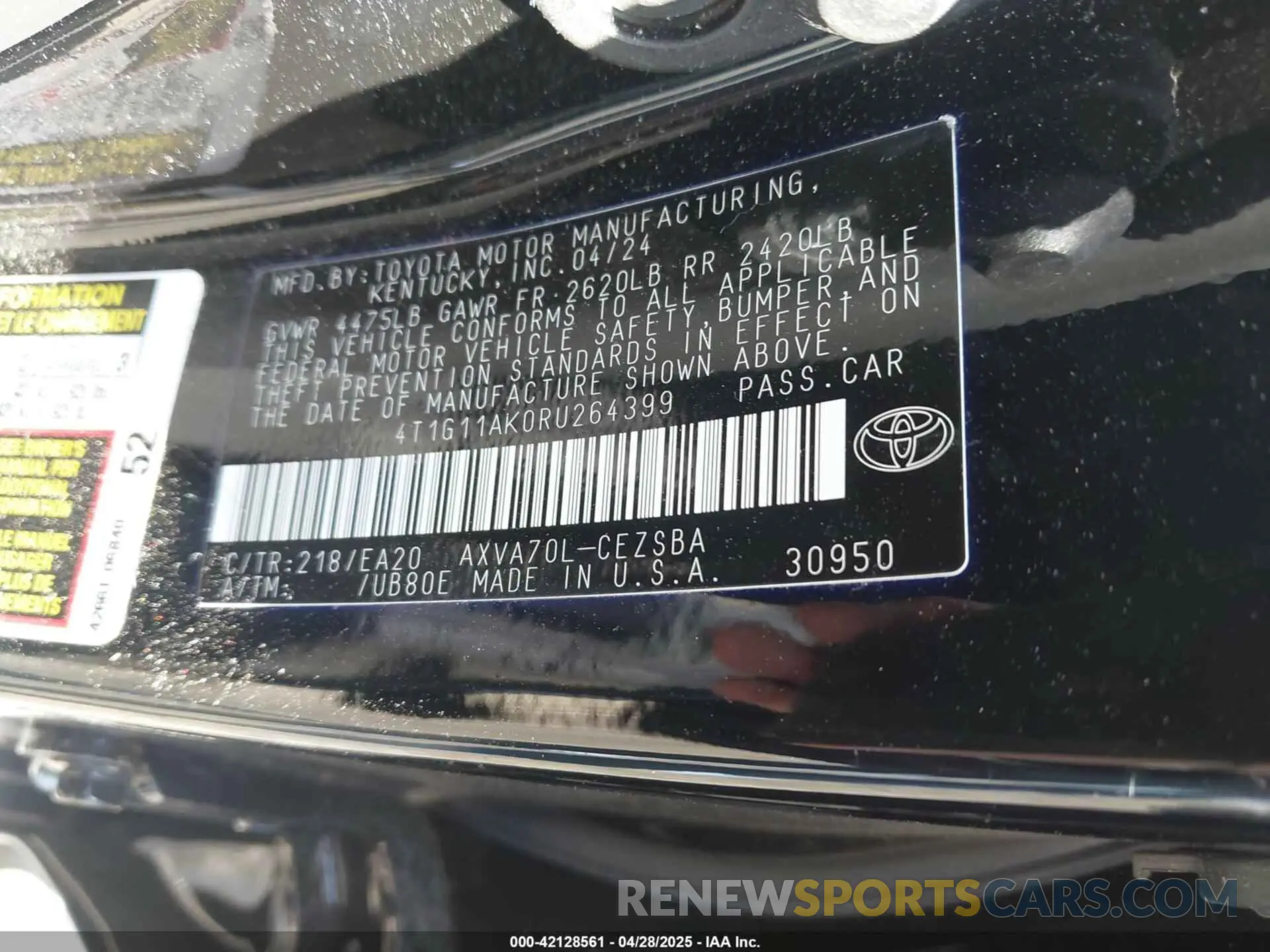 9 fotografías del automóvil dañado 4T1G11AK0RU264399 TOYOTA CAMRY 2024