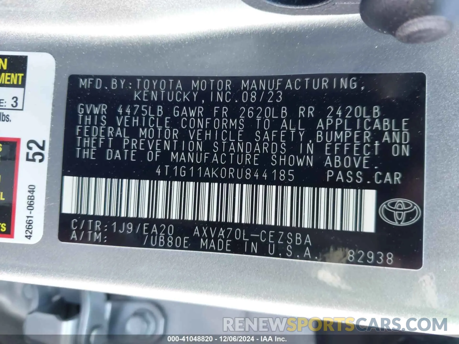 9 fotografías del automóvil dañado 4T1G11AK0RU844185 TOYOTA CAMRY 2024