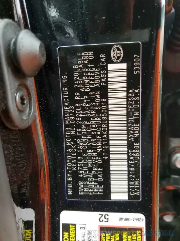 12 fotografías del automóvil dañado 4T1G11AK0RU850018 TOYOTA CAMRY 2024