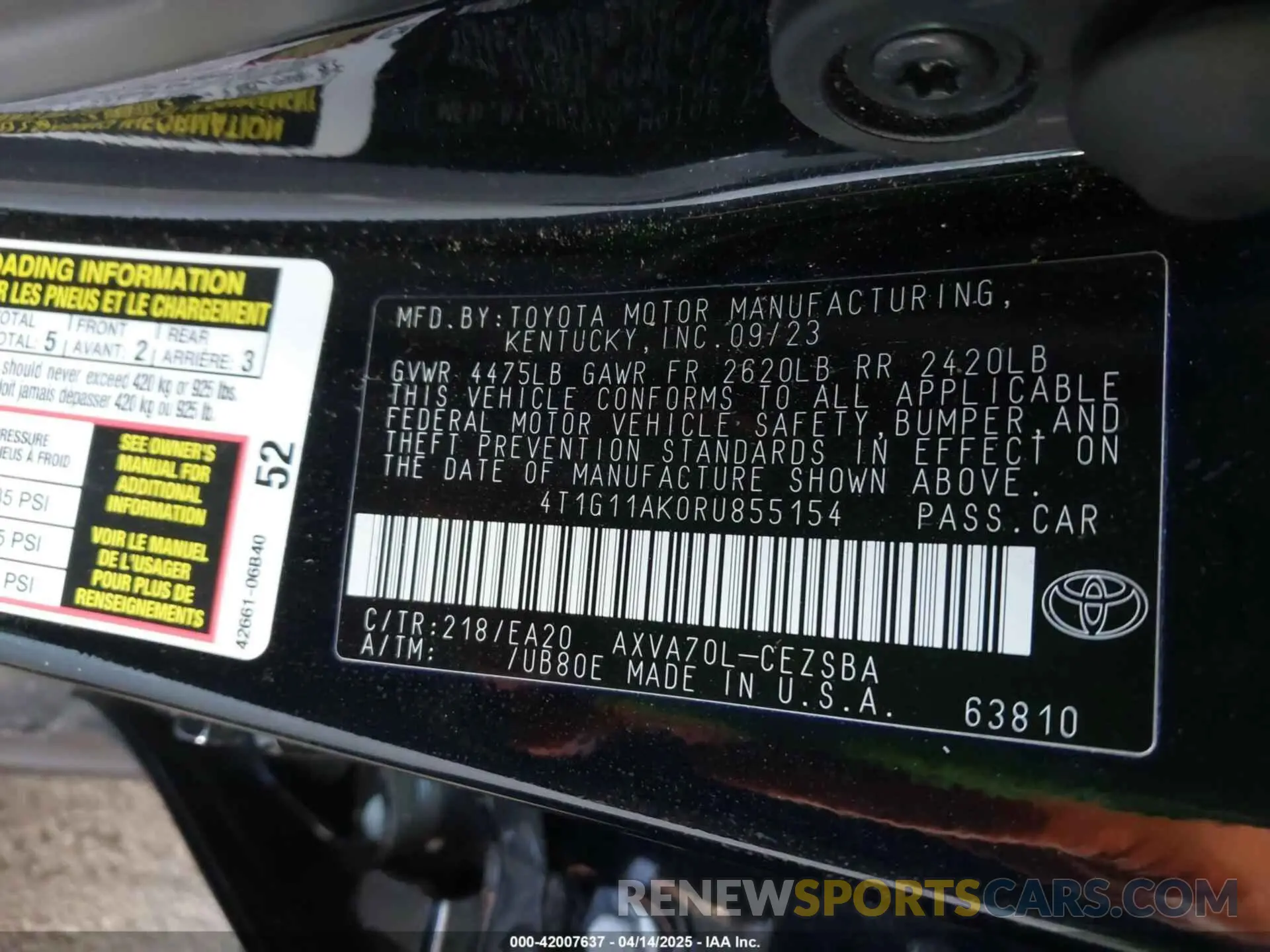 9 fotografías del automóvil dañado 4T1G11AK0RU855154 TOYOTA CAMRY 2024