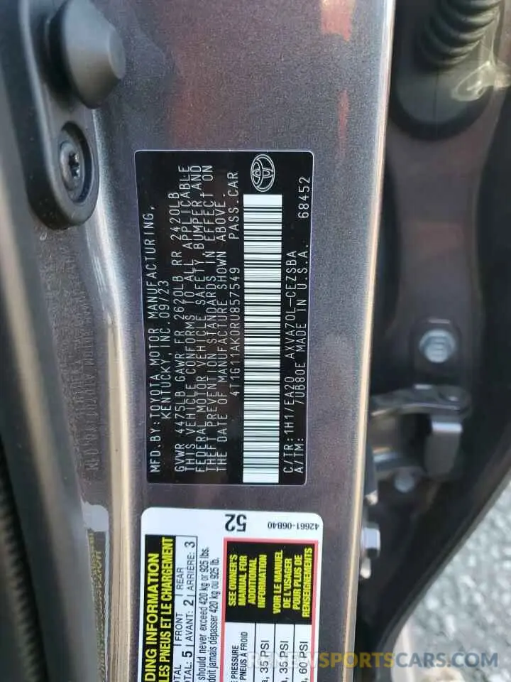 13 fotografías del automóvil dañado 4T1G11AK0RU857549 TOYOTA CAMRY 2024
