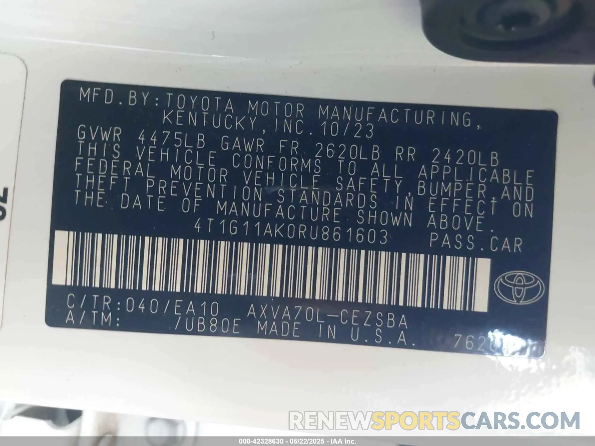 9 fotografías del automóvil dañado 4T1G11AK0RU861603 TOYOTA CAMRY 2024