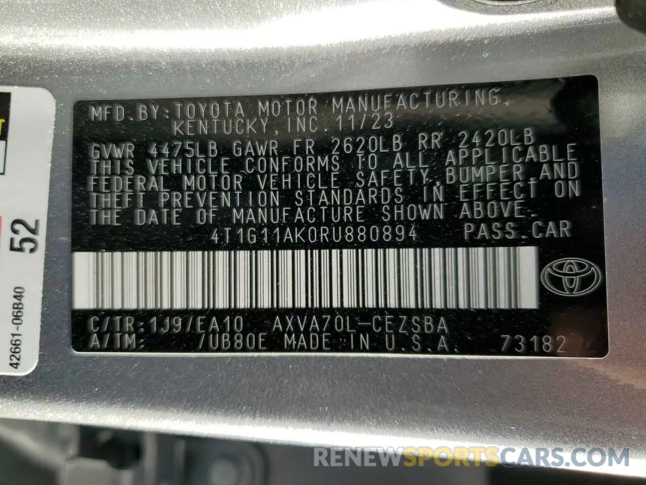 13 fotografías del automóvil dañado 4T1G11AK0RU880894 TOYOTA CAMRY 2024