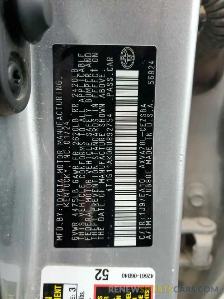 12 fotografías del automóvil dañado 4T1G11AK0RU892754 TOYOTA CAMRY 2024