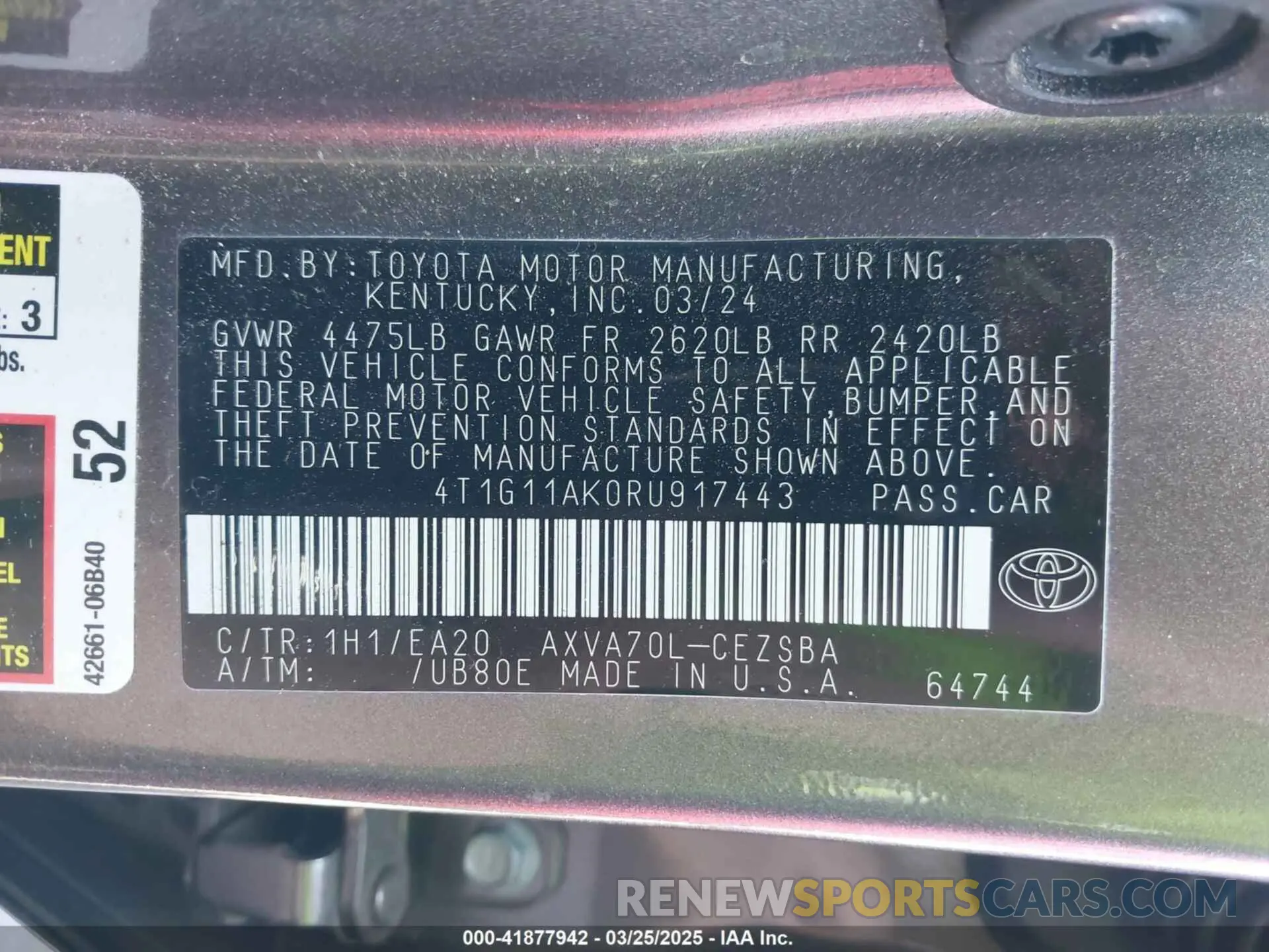 9 fotografías del automóvil dañado 4T1G11AK0RU917443 TOYOTA CAMRY 2024
