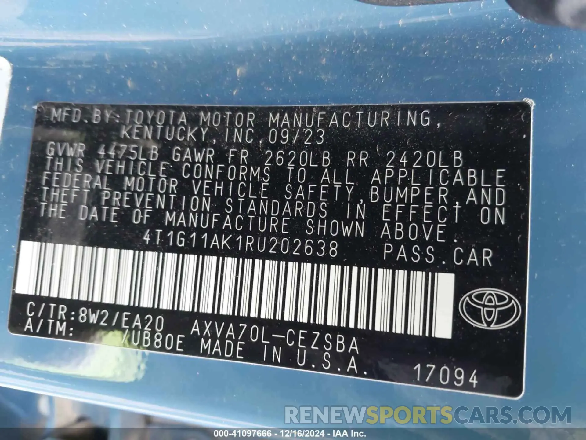 9 fotografías del automóvil dañado 4T1G11AK1RU202638 TOYOTA CAMRY 2024