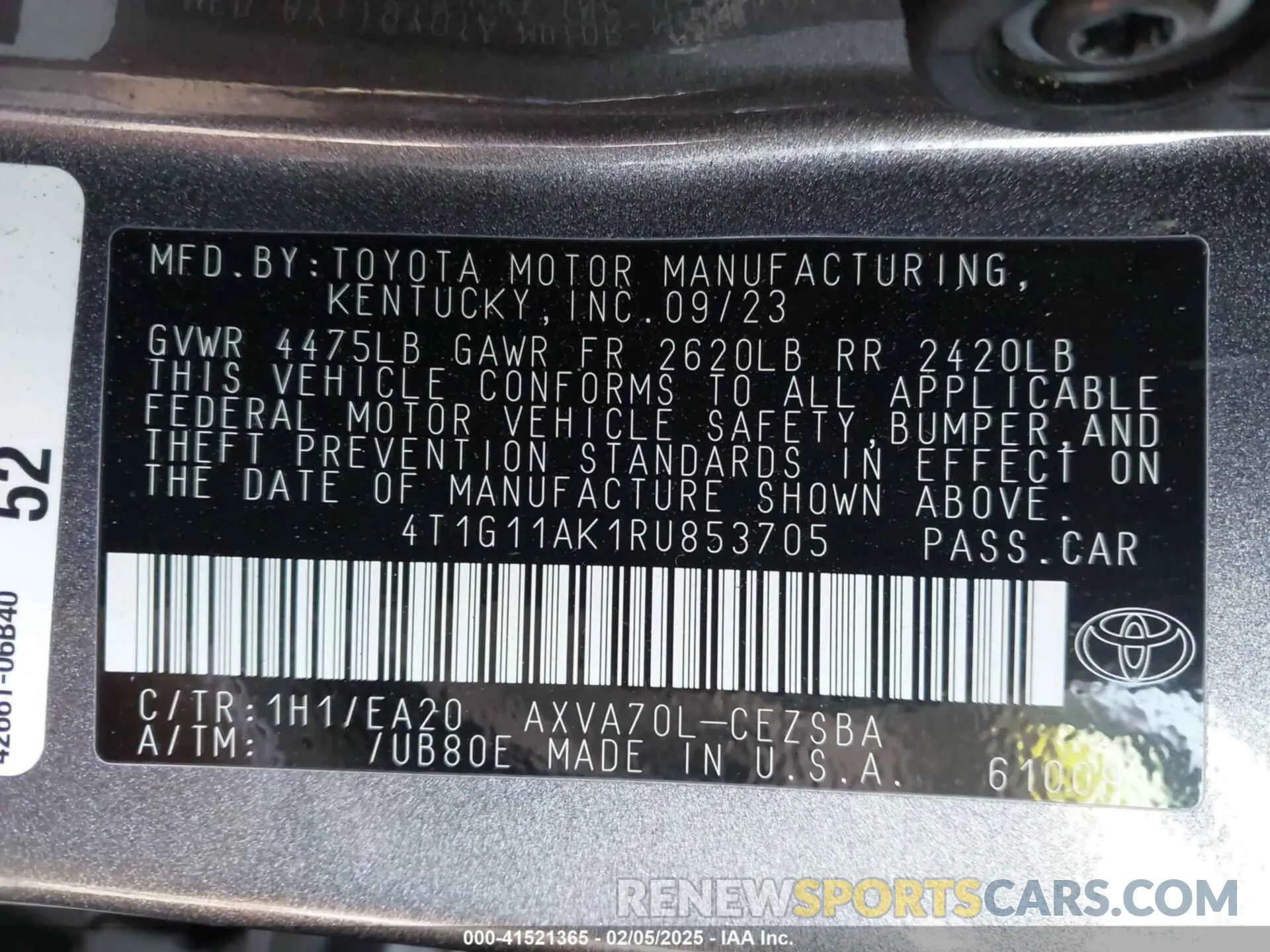 9 fotografías del automóvil dañado 4T1G11AK1RU853705 TOYOTA CAMRY 2024