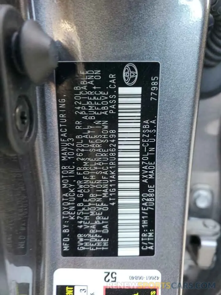 12 fotografías del automóvil dañado 4T1G11AK1RU862498 TOYOTA CAMRY 2024