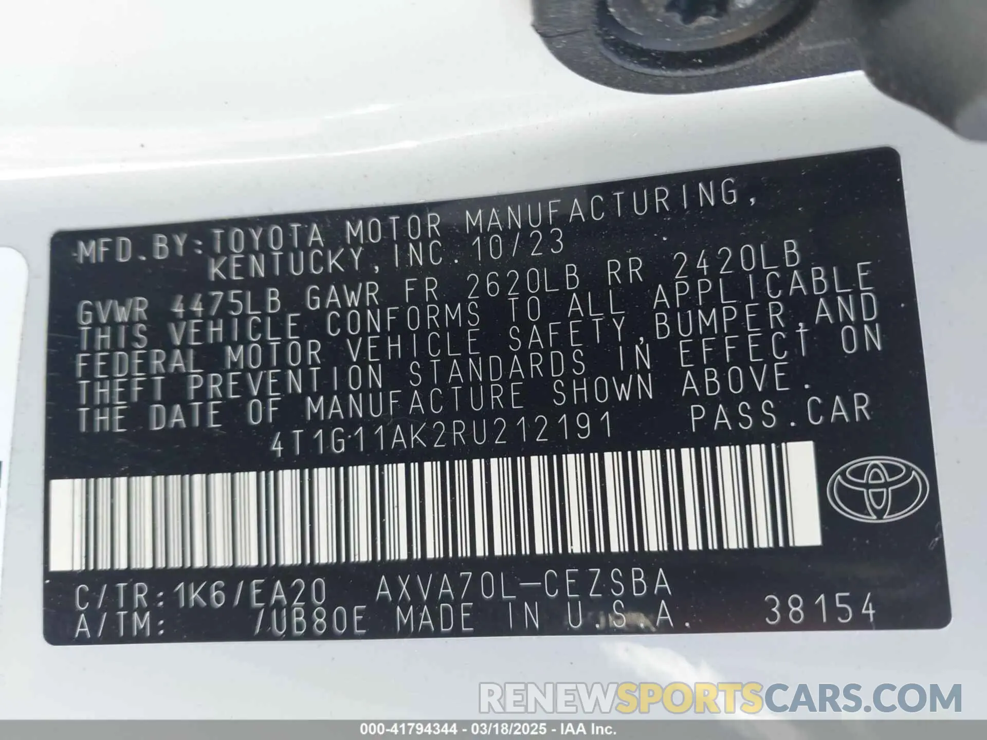 9 fotografías del automóvil dañado 4T1G11AK2RU212191 TOYOTA CAMRY 2024