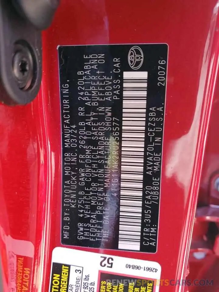 12 fotografías del automóvil dañado 4T1G11AK2RU256577 TOYOTA CAMRY 2024