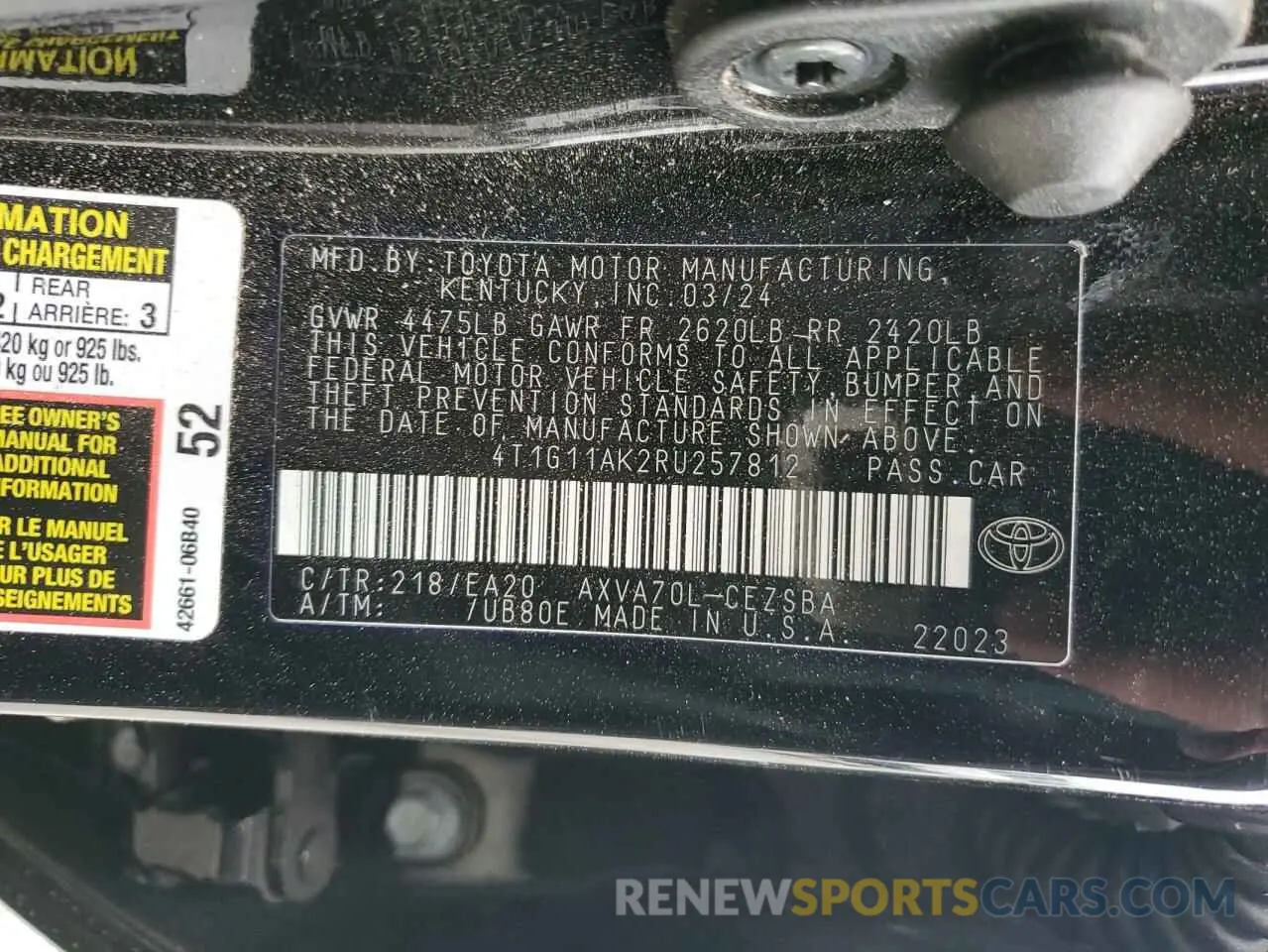 14 fotografías del automóvil dañado 4T1G11AK2RU257812 TOYOTA CAMRY 2024