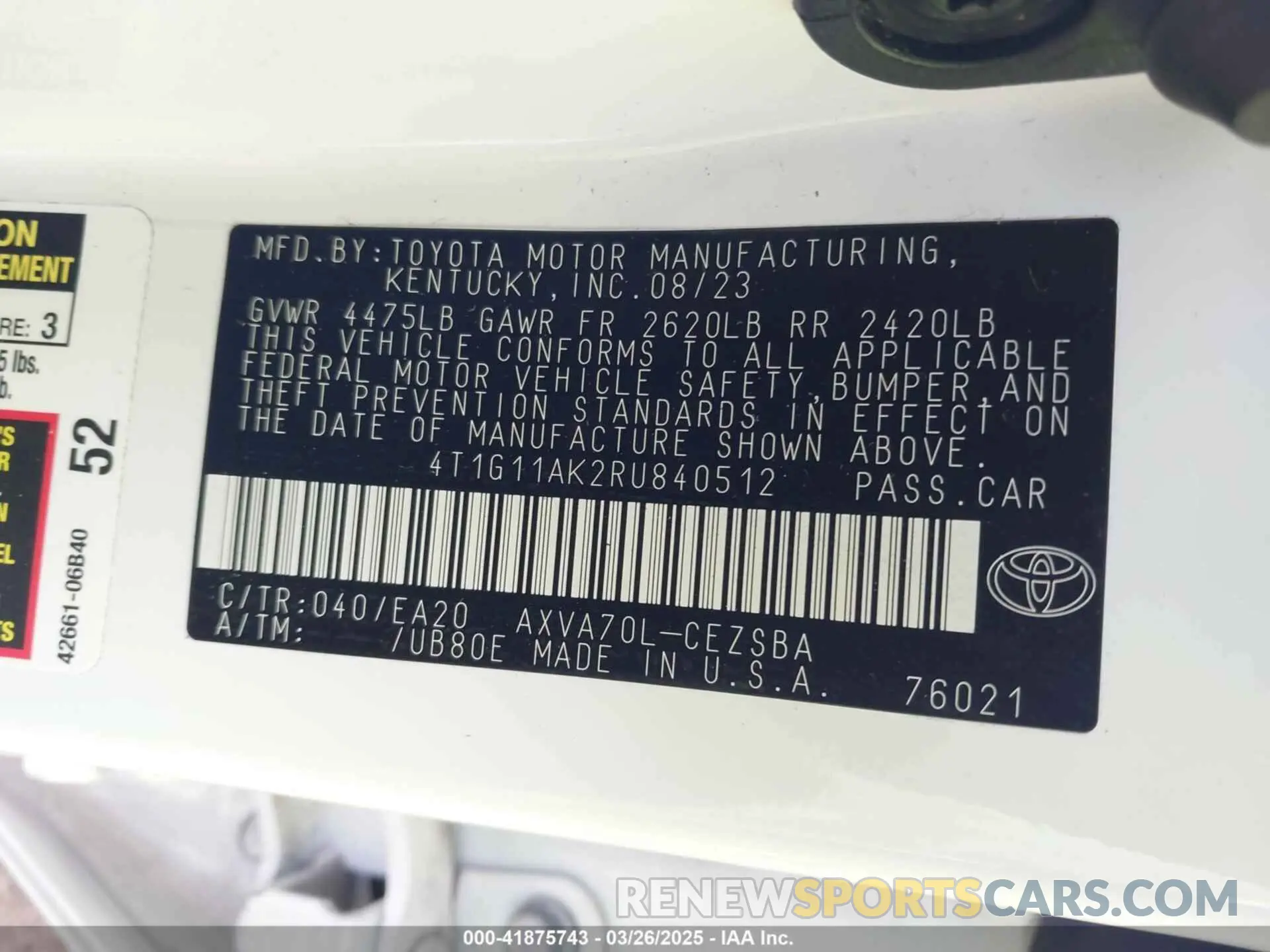 9 fotografías del automóvil dañado 4T1G11AK2RU840512 TOYOTA CAMRY 2024