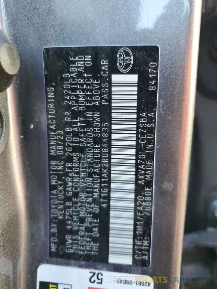 12 fotografías del automóvil dañado 4T1G11AK2RU844835 TOYOTA CAMRY 2024