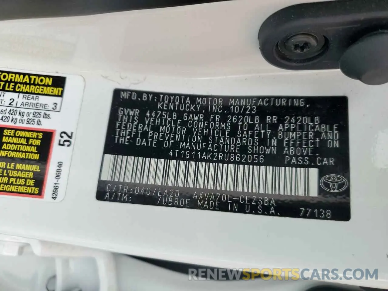 12 fotografías del automóvil dañado 4T1G11AK2RU862056 TOYOTA CAMRY 2024