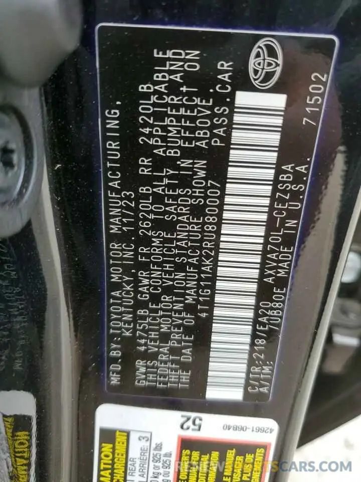 12 fotografías del automóvil dañado 4T1G11AK2RU880007 TOYOTA CAMRY 2024