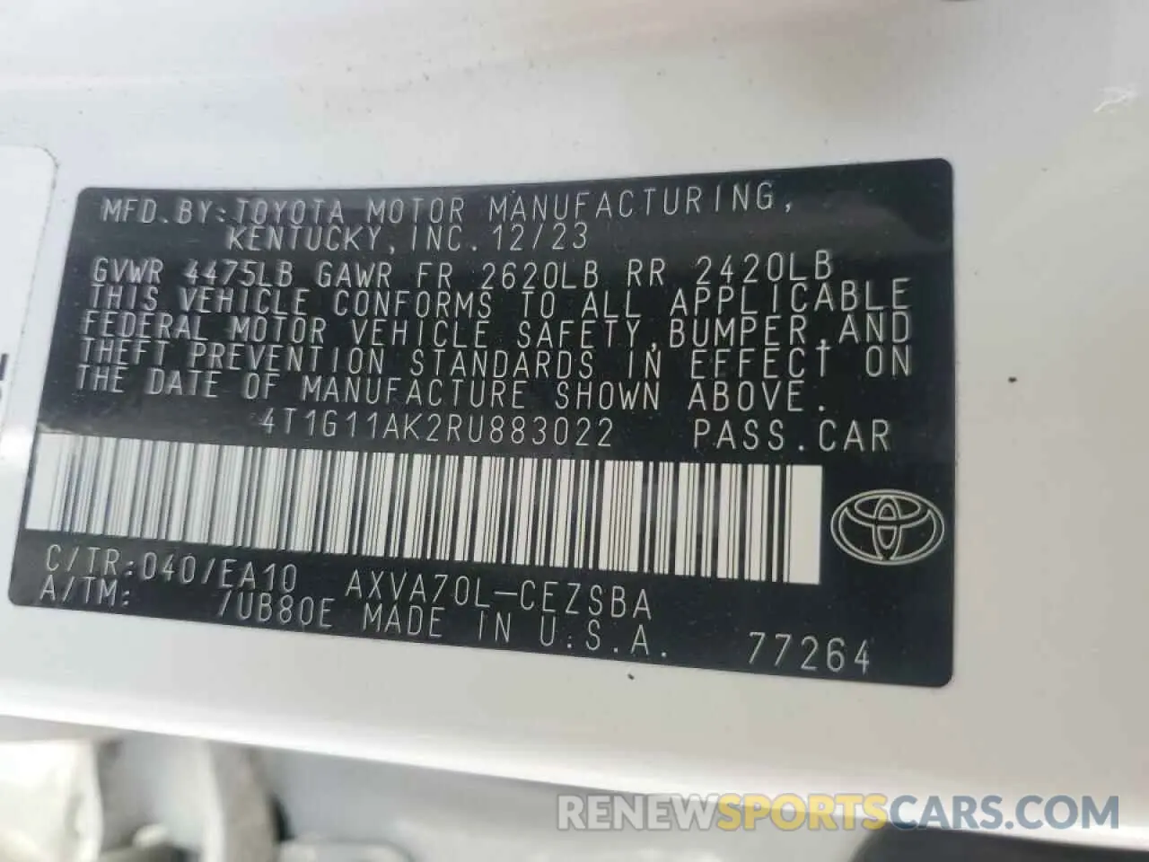 14 fotografías del automóvil dañado 4T1G11AK2RU883022 TOYOTA CAMRY 2024