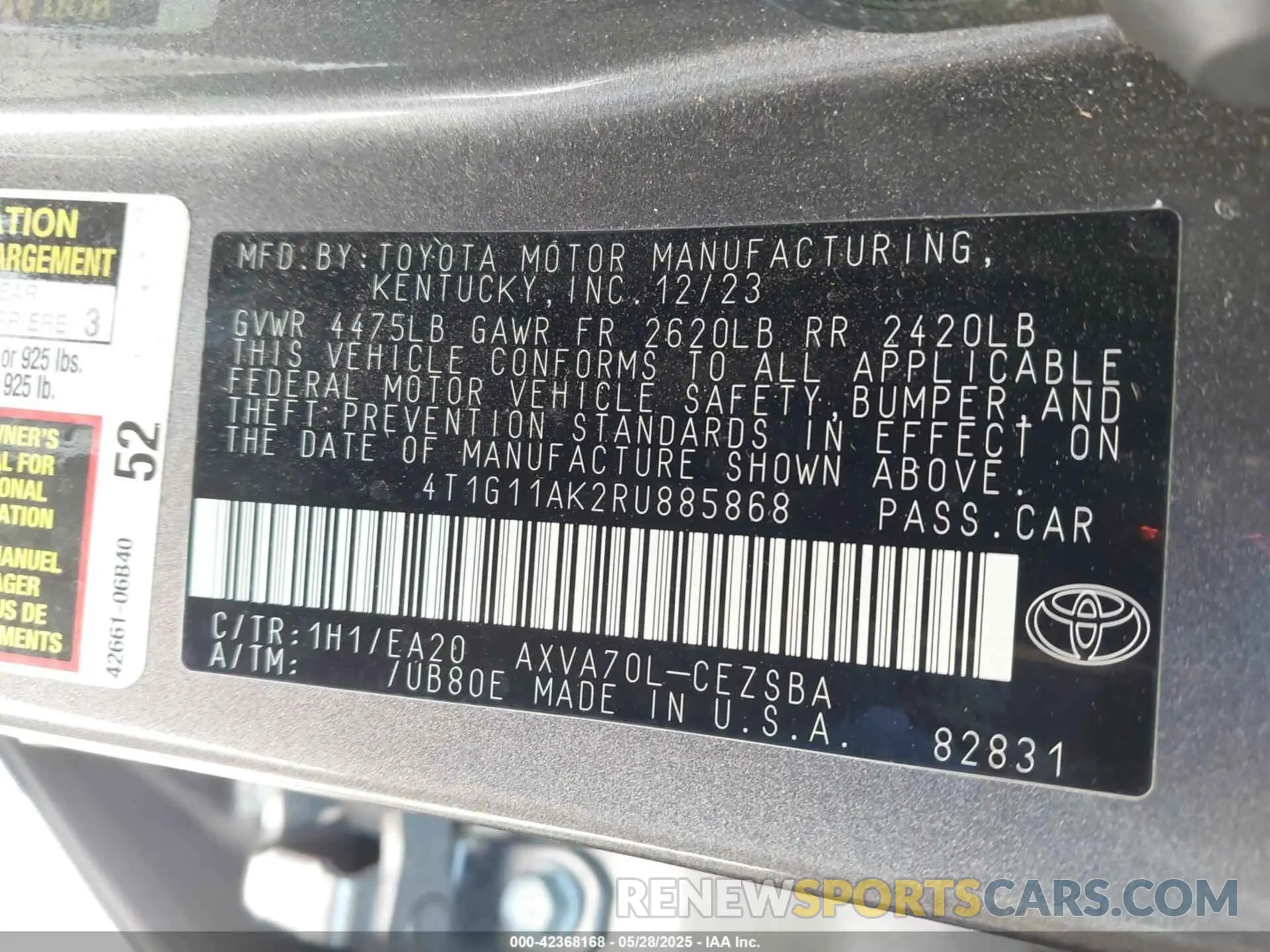 9 fotografías del automóvil dañado 4T1G11AK2RU885868 TOYOTA CAMRY 2024