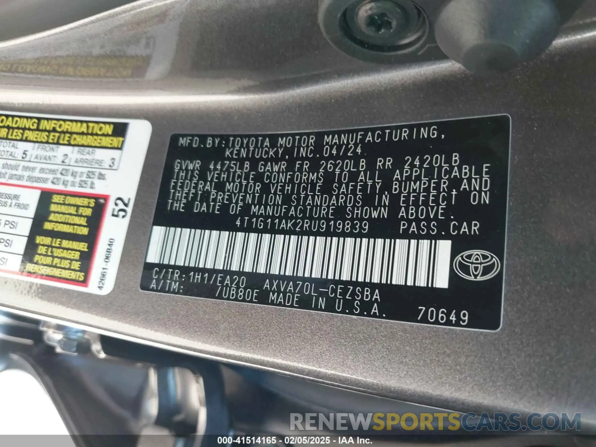 9 fotografías del automóvil dañado 4T1G11AK2RU919839 TOYOTA CAMRY 2024