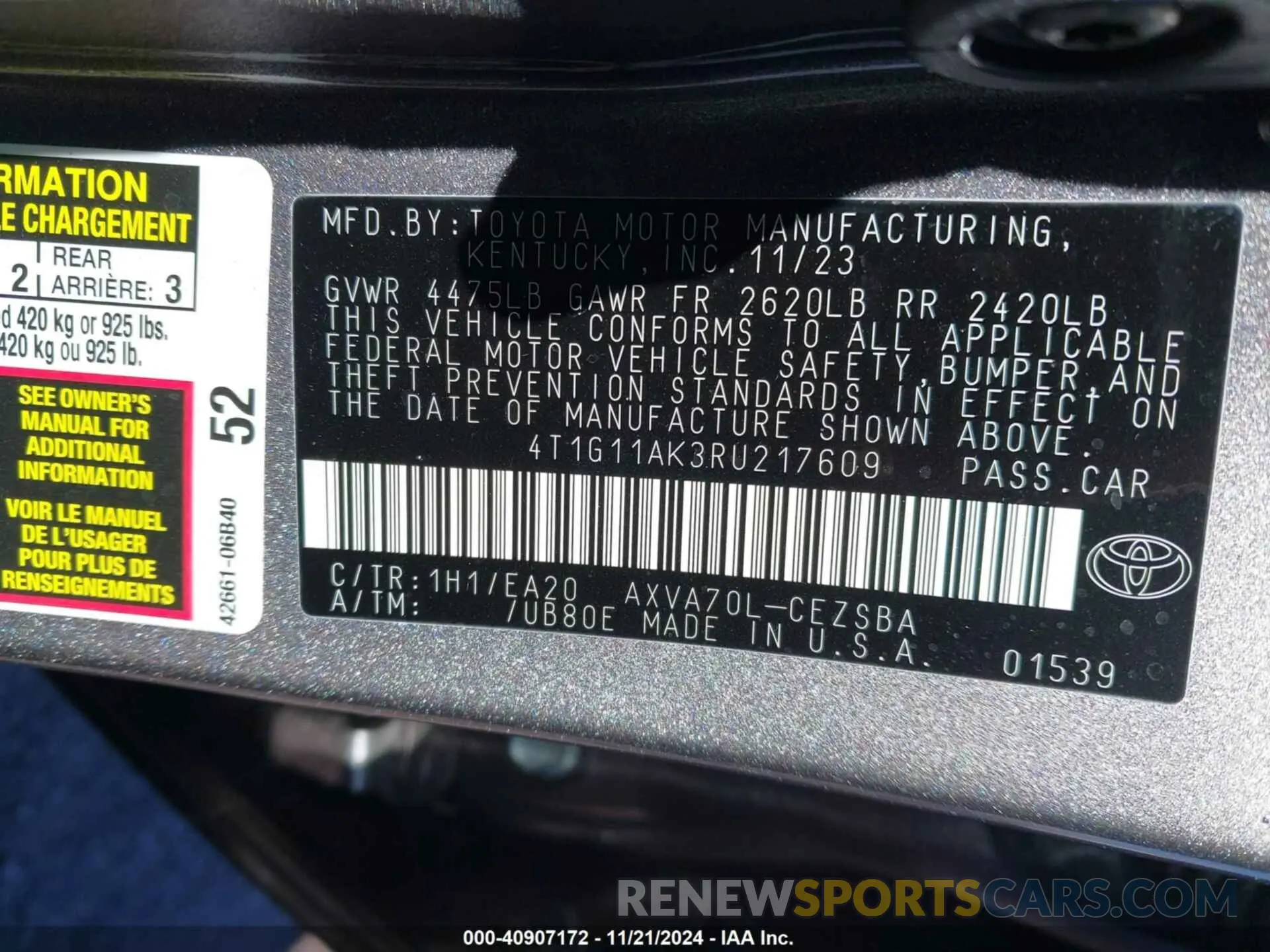 9 fotografías del automóvil dañado 4T1G11AK3RU217609 TOYOTA CAMRY 2024